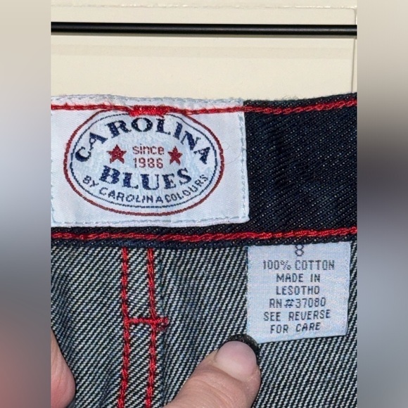 Carolina Blues Jeans Dark Blue trimmed in red straight cut jeans size 8 - Picture 2 of 3